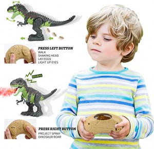 BeebeeRun Dinosaur Toys, Remote Control Walking Tyrannosaurus Rex with LED Light Up and Roaring, RC Dino Toys for Kids 3-12 Years Old Boys and Girls, Glowing Eyes Projection Spray Laying Egg