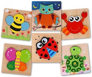 BeebeeRun Wooden Jigsaw Puzzles Toys for 2 Year olds Boys Girls,6pcs Animal Puzzles for Toddlers Kids,Educational Toys for 1 2 3 Year Olds