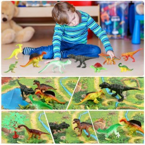 LBLA Dinosaur Toys Realistic Dinosaur Primitive Humans Figures Tools Food Plant Cave Activity Play Mat to Explore The Stone Age 140Pcs for Kids Boys Girls Ages 3 Up