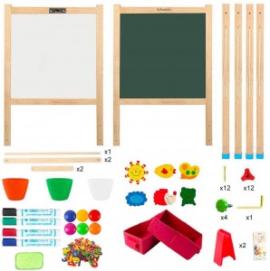 Arkmiido Kids Easel with Paper Roll Double-Sided Whiteboard & Chalkboard Standing Easel with Numbers and Other Accessories for Kids and Toddlers (Pink)