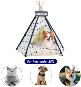 Pet Teepee with Cushion, Cat & Dog(Puppy) House with Bed Indoor Outdoor Portable(Cream-Colored)