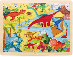 48 Pieces Wooden Jigsaw Puzzles for Kids Ages 4-8 Dinosaurs World Toys for Toddlers Preschool Educational Brain Teaser Boards Toys Floor Puzzles