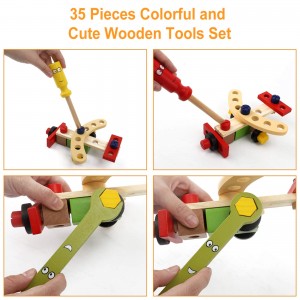 BeebeeRun Tool Kit for Kids Wooden Tool Box Set with Colorful Tools Pretend Play Toys Gifts for Toddlers Boys Girls Educational Construction Toy