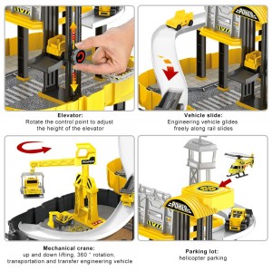 BeebeeRun Construction Vehicles for Kid – Engineering Construction Truck Parking Lot with Race Track,Helicopter,Bulldozer, Mixer Toy for 3 4 5 Year Old Boys, Toddlers, Kids,Children