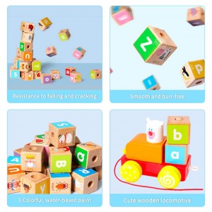 Arkmiido Wooden train set, Wooden building blocks Toys for kids montessori toys ,Pull along toy for baby ,26 PCS Alphabet Letters Block Set educational toys for children