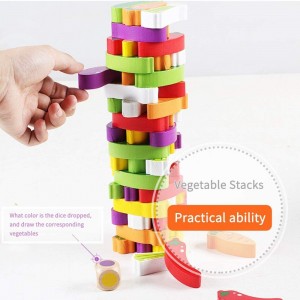 Arkmiido Wooden Stacking Board Games with Fruit and Colours Tumble Tower Game Toy 54 Pieces for Kids Board Game for Girls Boys,Educational Toy
