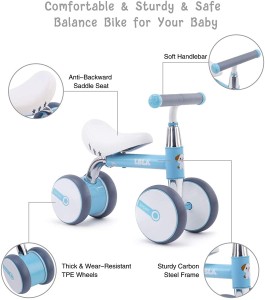 Arkmiido Children’s Balance Bike 10-36 Months without Pedals Toddler 4 Wheels Riding Toy for 1 Year Old Boys Girls (Blue)