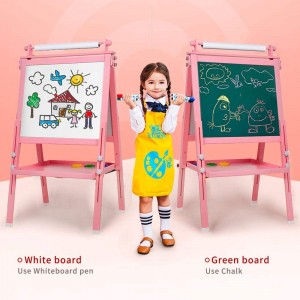 Kid’s Wooden Art Easel Double Sided Easel for Kids Whiteboard&Chalkboard with Adjustable Stand &Turn (pink)