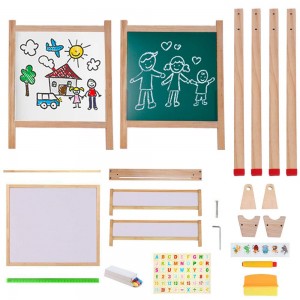 Arkmiido kids easel, Double-Sided Drawing Board,wooden art easel for kids ,Whiteboard & Chalkboard Easel with Eraser & Pack of Chalks and Cognitive stickers for 3+ years Boys and Girls. (2021NEW)