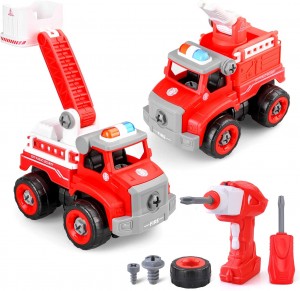 BeebeeRun Take Apart Toys 2 in 1 Fire Truck Toy Sets,Converts to Remote Control Car,Educational Playset with Tools and Power Drill,Kids Stem Building Toy,Gift Toys for 3,4,5,6,7 Year Olds