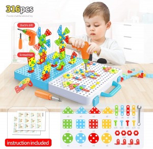 BeebeeRun Electric Drill Toy Set 4 in 1 Creative Puzzles Assembly DIY Toy Construction Building Toy for Children Boys and Girls (316PCS)