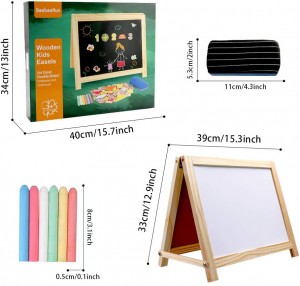 BeebeeRun Wooden Art Easel 2 Sides Tabletop Drawing Board for Kids, Magnetic Whiteboard and Chalkboard with Magnetic Letters, Numbers and Other Accessories, Education Toys for Toddlers Boys and Girls