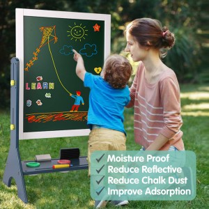 Kids 2-in-1 Wooden Art Easel,Double-Sided Magnetic Adjustable Standing Easel,Big Writing and Drawing Whiteboard & Chalkboard with Magnetic Letters and Numbers Accessories for Boys Girls