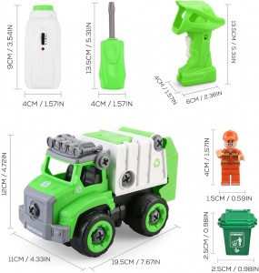 BeebeeRun Take Apart Toys with Electric Drill ,Remote Control Garbage Truck Toys for Boys Girls and Toddlers, Trash Truck Toys with Garbage Cans for Kids,Gift Toys for 3,4,5,6,7 Year Olds