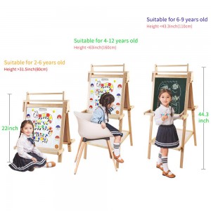 Arkmiido kids easel, Double-Sided Drawing Board,wooden art easel for kids ,Whiteboard & Chalkboard Easel with Eraser & Pack of Chalks and Cognitive stickers for 3+ years Boys and Girls. (2021NEW)