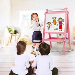 China Supplier Easel For 8 Year Old - Kid’s Wooden Art Easel Double Sided Easel for Kids Whiteboard&Chalkboard with Adjustable Stand &Turn (pink) – Ealing