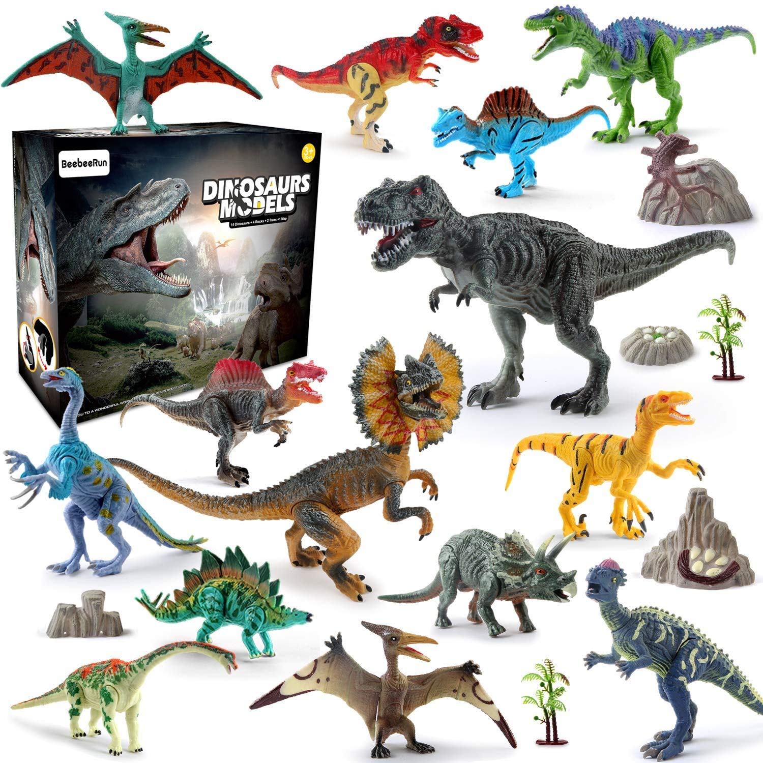 One of Hottest for Wooden Abacus Toy - 21PCS Dinosaur Toys with 5″-10″ Realistic Dinosaur Figures with Movable Jaws Kids Activity Play Mat to Create a Dino World Include T-Rex,Tricerat...