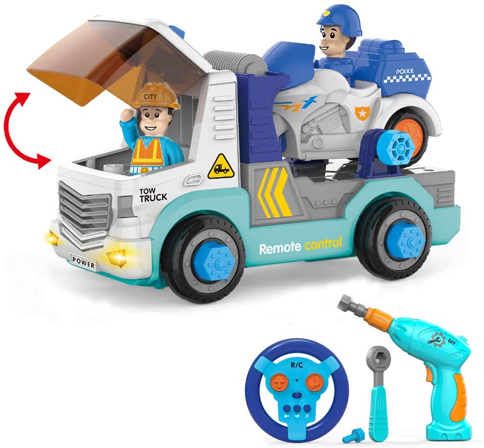 Best-Selling Plastic Toy Wagon - Take Apart Toys with Electric Drill- Toddler Remote Control Car- RC Construction Vehicles with Sound and Light- Take Apart Remote Control Car for Toddlers Kids Gir...