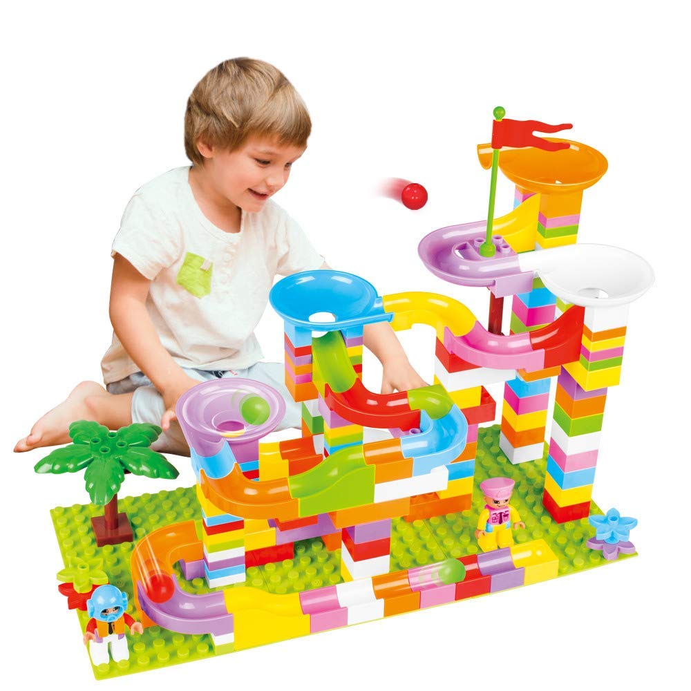 Original Factory Pastel Wooden Toys - BeebeeRun Marble Run for Kids – 165PCS Marble Race Track Building Blocks, Marble Blocks Compatible with All Major Brands Bulk Bricks Set for Boys Girls ...
