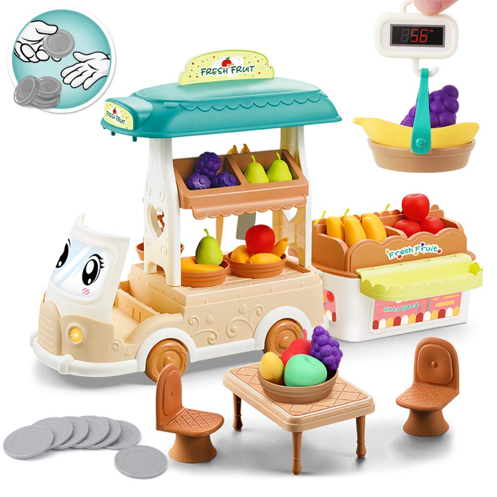 Low MOQ for Plastic Rainbow Toy - BeebeeRun Food Truck for Kids – 61PCS Play Food Toy for Toddler, Pretend Play Fruit Selling Car with Apple, Pear, Crane Scale, Coins,Gift for 3 4 5 Year Old...