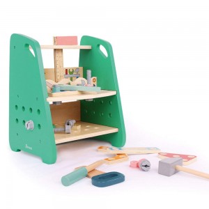 Arkmiido Kids Wooden Workbench, Kid’s Wooden Tool Bench Toy Pretend Play Creative Building Set, Solid Wood Toy Workbench Includes Tool Building Set.