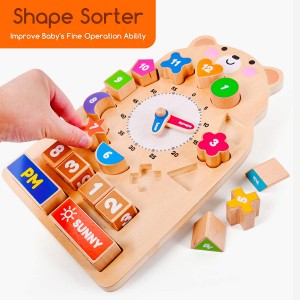 Shape Sorter – Wooden Shape Sorting Clock – Learning to Tell Time Calendar for Kids -Wooden Toys for Toddlers 1-3 Educational Toys for Boys Girls Toddlers