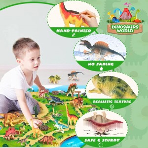 Dinosaur Toys with Activity Play Mat Realistic Dinosaur Figures to Create a Dino World Including T-Rex, Triceratops Dinosaur Playset with Carrying Bag Party Gifts For 3 4 5 6 Years Old Kids Boys Girls