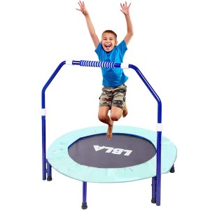 LBLA 36-Inch Trampoline for Kids Mini Trampoline with Adjustable Handrail and Safety Padded Cover Bungee Rebounder Foldable Toddlers Trampoline Indoor/Outdoor Play and Exercise (Blue)