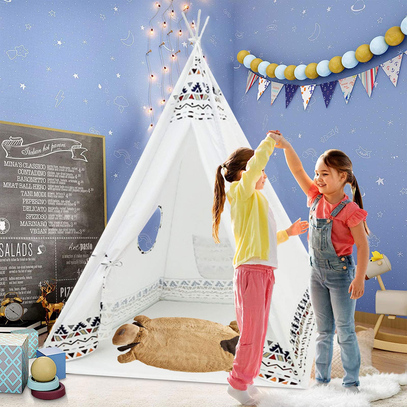 Short Lead Time for Slide For Kids Indoor - Arkmiido Teepee Tent for Kids Raw White Canvas Teepee with Windows Carry Case Foldable Children Play Tents Playhouse Toys for Baby Toddler Girls/Boys In...