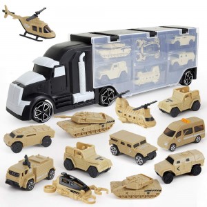 12 in 1 Army Transport Car Carrier Truck Toys, Military Vehicle Toys Army Toy Double Side Transport Vehicles Gifts for Kids Boys and Girls