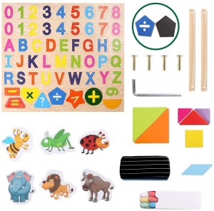 BeebeeRun Wooden Art Easel 2 Sides Tabletop Drawing Board for Kids, Magnetic Whiteboard and Chalkboard with Magnetic Letters, Numbers and Other Accessories, Education Toys for Toddlers Boys and Girls