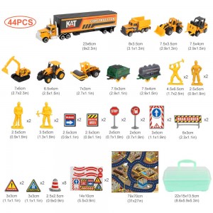 BeebeeRun Construction Vehicles Toys Set with Play Mat,44PCS Alloy Metal Trucks Car Play Set for Kids,Construction Truck Toys for 3 4 5 Year Old Boys,Gifts Boxed