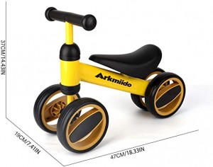 Arkmiido Kinder Laufrad Spielzeug mit Gerader Griff für 1-3 Jahr Lauflernrad für Baby und Kinder Lauflernrad 4 Rädern Baby Balance Fahrrad für Jungen Mädchen