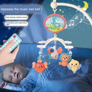 Baby Crib Mobile Toy with Lights and Music, Star Projector Function and Cartoon Rattles, Remote Control Musical Box with 108 Melodies, Toy for Newborn Sleep