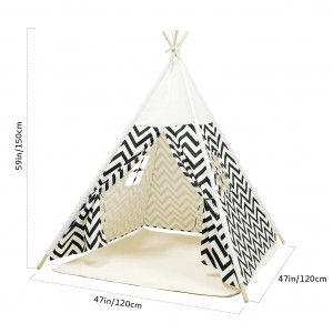 Kids Teepee Tent with Playmat for Boys and Girls Kids Playhouse for Indoor & Outdoor White Stripes Pattern Playroom Decor Large Tipi Tepee