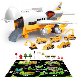 Car Toys Set with Transport Cargo Airplane Educational Construction Toys Trucks Set for 3 4 5 6 Year Old Boys Kids Girls 23.6×23.4 Inch Play Mat, 6 trucks,1 Large Plane, 11 Road Signs, 1 User’...