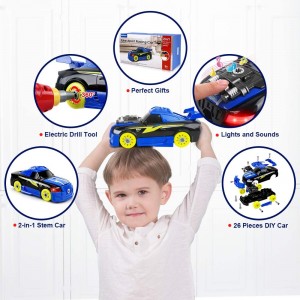 2-in-1 Take Apart Racing Car DIY Toys 26 PCS STEM Building Learning Assembly Construction Toys with Electric Drill Tools Lights and Sounds Gifts for Kids Boys Girls Age 3 4 5 6 7 8