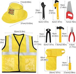 BeebeeRun Construction Worker Role Play Costume Set, Halloween Activities Pretend Play Engineering Set with with Realistic Accessories for Kids Boys