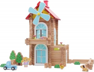 Ealing Wooden Building Sets Toy Villa House Building Blocks Set Playset Creative Wooden Toys for Toddlers Educational Preschool Building Sets Gifts for Birthday Holiday (L)
