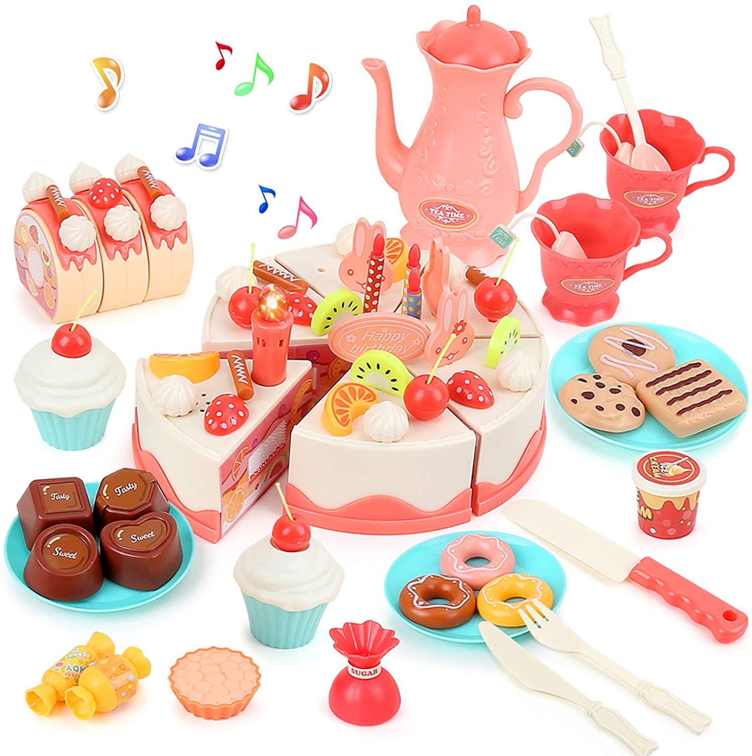 Fixed Competitive Price Wooden Counting Toy - Beebeerun Pretend Play Food for Kids,DIY 82PCS Cutting Birthday Cake Toy with Candles Fruit Dessert Plates Teacup and More,Educational Toy Kitchen Set...