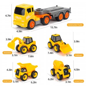 BeebeeRun 5 in 1 Take Apart Truck Construction Set – DIY Engineering Building Trailer Vehicles PlaySet, STEM Education Learning Toy w/ Electric Drill, Gift Toys for Boys 3 4 5 6 7 Year Olds