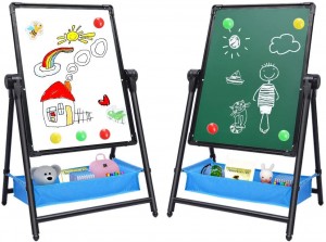 High definition Good Quality Kids Drawing Board - Kids Art Easel Double Sided Whiteboard & Chalkboard 26inch-43inch Height Adjustable & 360°Rotating Easel Stand with Bonus Magnetic Letters...