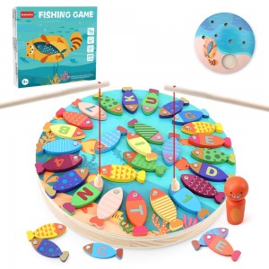 BeebeeRun 40PCS Wooden Magnetic Fishing Game,Alphabet and Number Fish Catching Counting Preschool Board Games for Toddlers Kids,Toys for 3 4 5Year Old Boys Girls,Gifts Boxed
