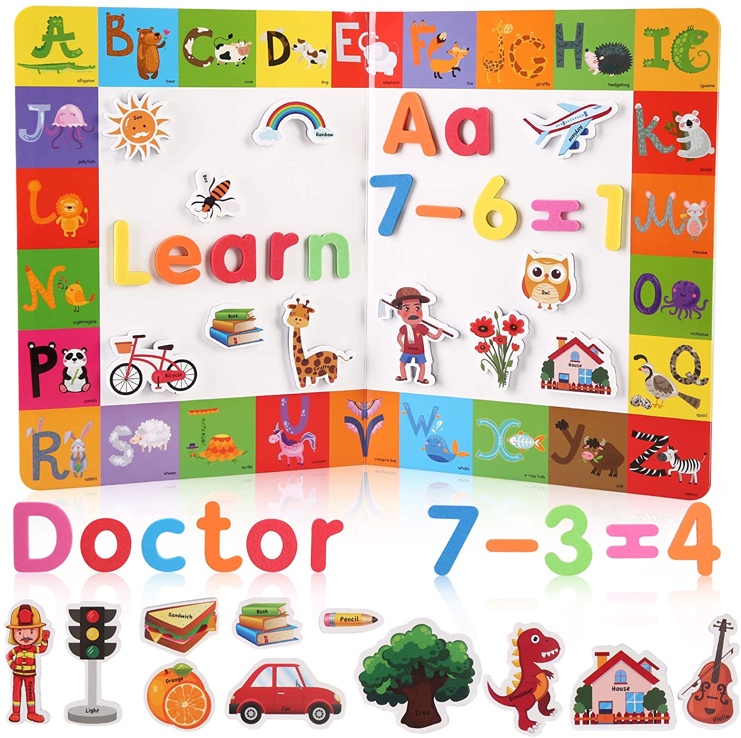 OEM China Plastic Horn Toy - Beebeerun Classroom Magnetic Letters and Numbers Kit for Kids with Double-Side Magnet Board,Colorful Foam Alphabet ABC Uppercase Lowercase Numbers and Animals Magnets ...