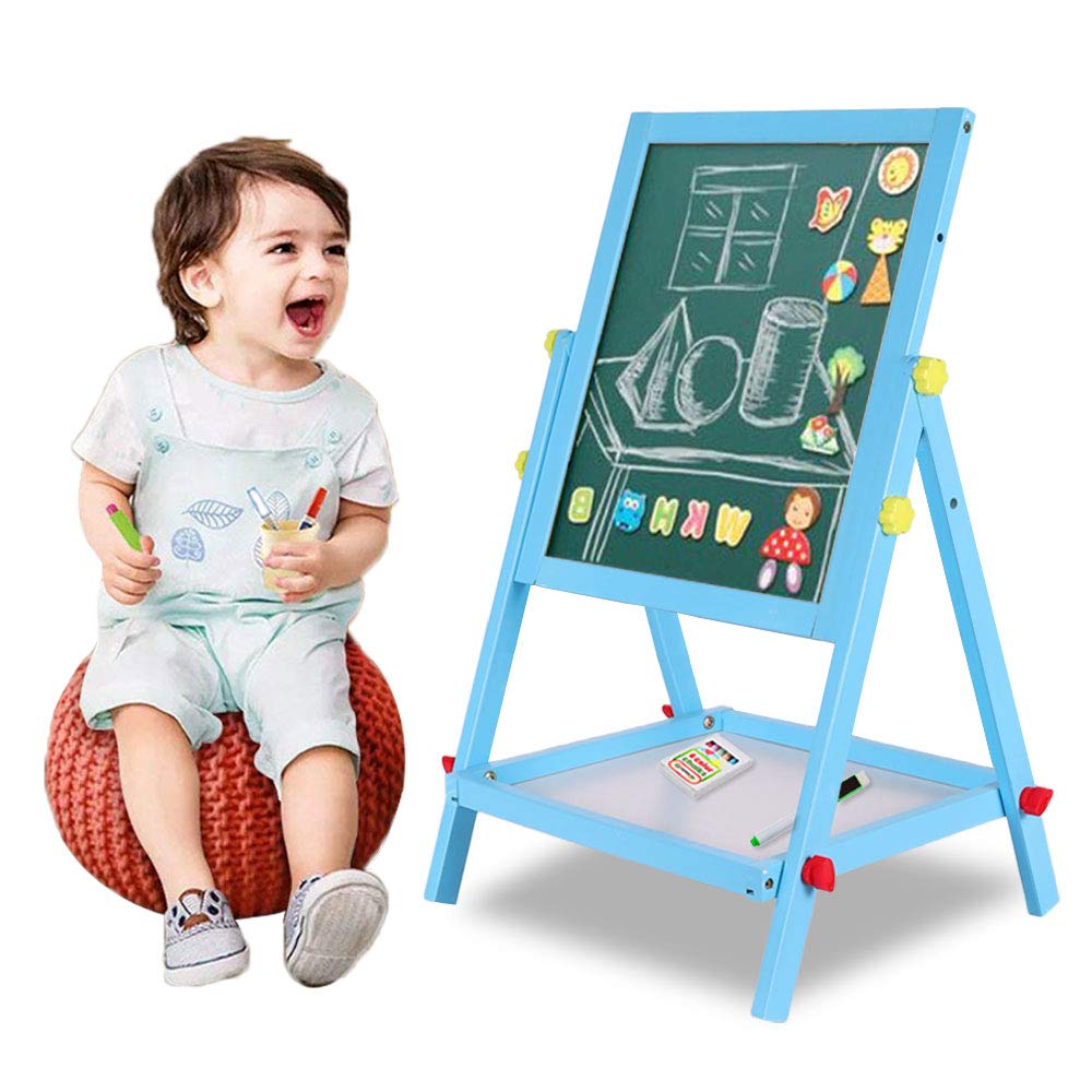 Arkmiido Small Wooden Easel ,Portable Easel for Kids 2 in 1 Double Sided Drawing Board Chalks & Bottom Tray Art Accessories Ages 2-4. Featured Image