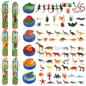 84 Pieces Animal Toys Dinosaur Sea Insect Animal Farm Reptile Figures for Stocking Stuffers Bulk Mini Plastic Vinyl Assorted Figurines Playset( 6 Containers) Party Toys for Kids,Boys and Girls