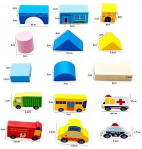 62Pieces Wooden Building Blocks Set, Building Toy for Girls and Boys,Construction Toys for Toddlers, Developmental Toy, Different Shapes and Sizes, Bright Colors, 100% Safe, Non-Toxic