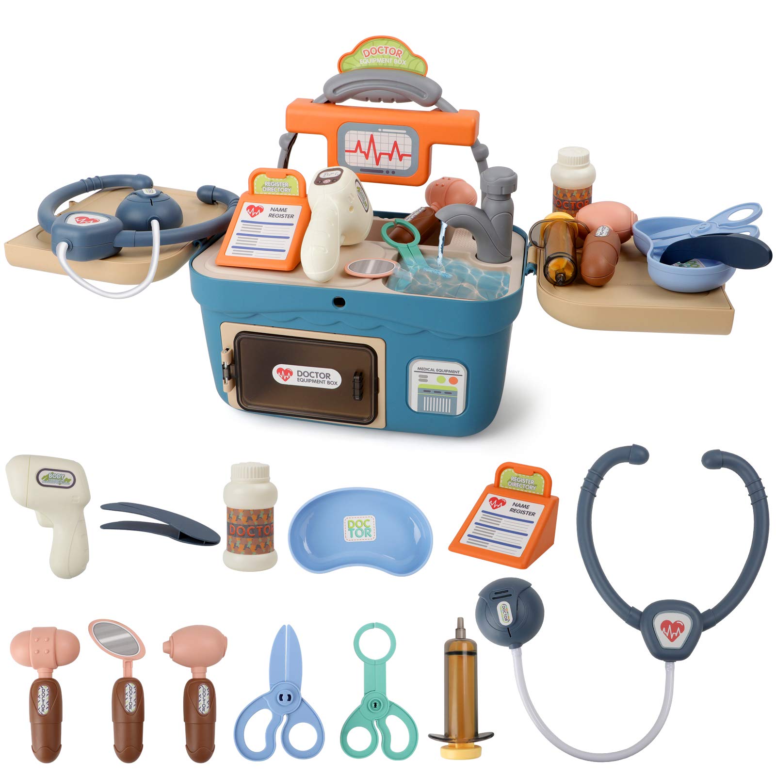 Ealing Kids Doctor Kit Pretend Play Doctor Set Doctor Medical Playset with Electronic Stethoscope and Faucet,Role Play Doctor Kit with Portable Case for Toddler Boys Girls Featured Image