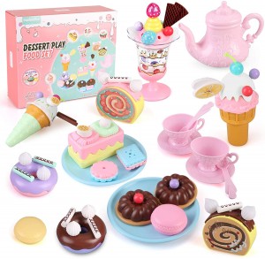 BeebeeRun Toys Tea Set, 62PCS Pretend Play Food Toy Set for Kids, Princess Tea Time Toy Set, Kids Tea Party Set with Teapots, Teacups, Ice Cream, Biscuits and Desserts, Kitchen Toy for Toddlers,Boy...