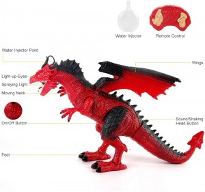 Remote Control Dinosaur, Red Dragon Figures Learning Realistic Looking Large Size with Roaring Spraying Light Up Eyes RC Walking Dinosaur Pet for Birthday, Xmas Gifts, Dragon Toy for Kids Boys Girls